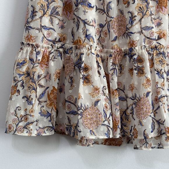 JOIE Skirt M Smocked Elastic Waist Tiered Floral Dot Lined Summer Spring Party‎ - Picture 4 of 10